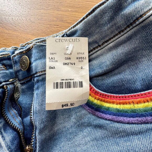 CREWCUTS Rainbow Denim Shorts Girls 8 NWT Jean Short Embroidered Pockets NEW - Picture 9 of 9